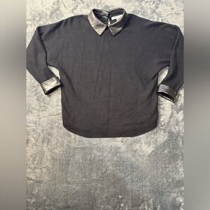 Sioni Black Knit Top with Faux Leather Trim